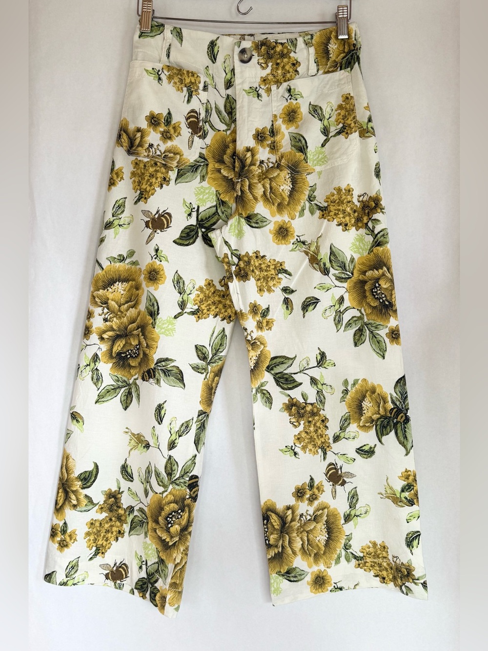 Anthropologie Maeve Women’s Floral Wide-Leg Pants - Yellow Floral on Cream